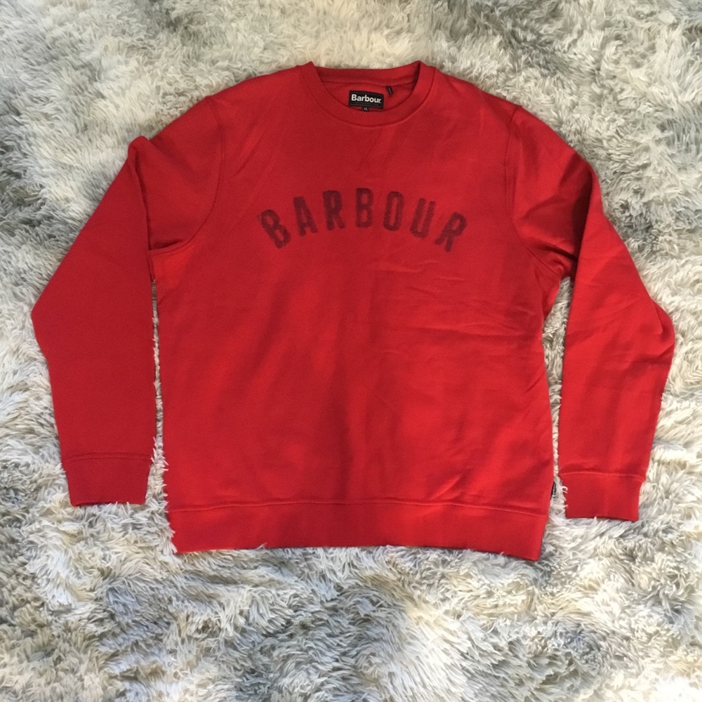 Mens Barbour Crewneck Red Sweater Pullover 100% Cotton Big LOGO Size XXL